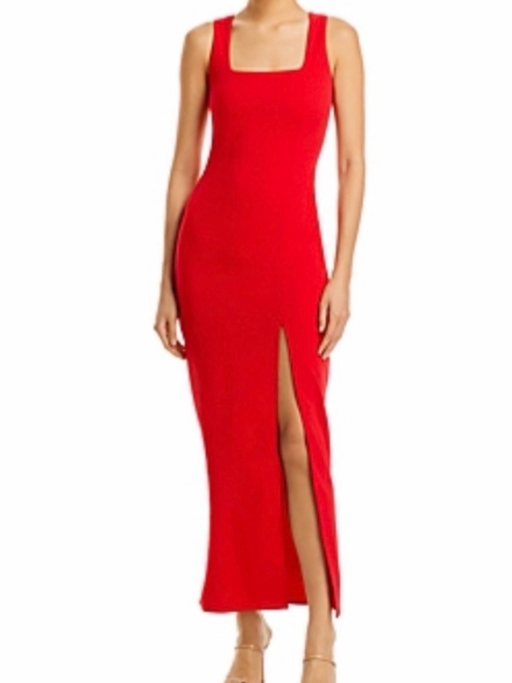 Aqua Red Square-Neck Maxi Dress with Side Slit